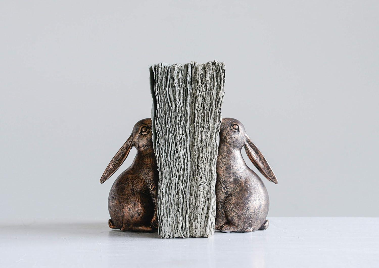 Bronze Resin Rabbit Bookends for Nursery Decor, Set of 2