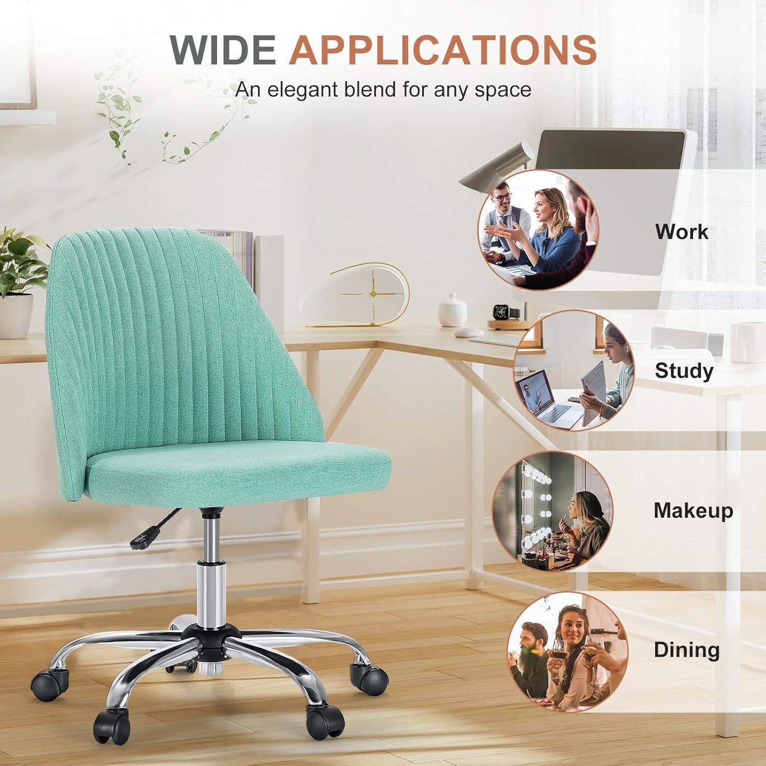 Office Desk Chair, Modern Cute Rolling Vanity Swivel Task Chairs with Wheels, Comfortable Back Seat Armless for Home, Bedrooms, Office, Study, Student, Adults, Make-up, Dressing Room, Cloud, Grey