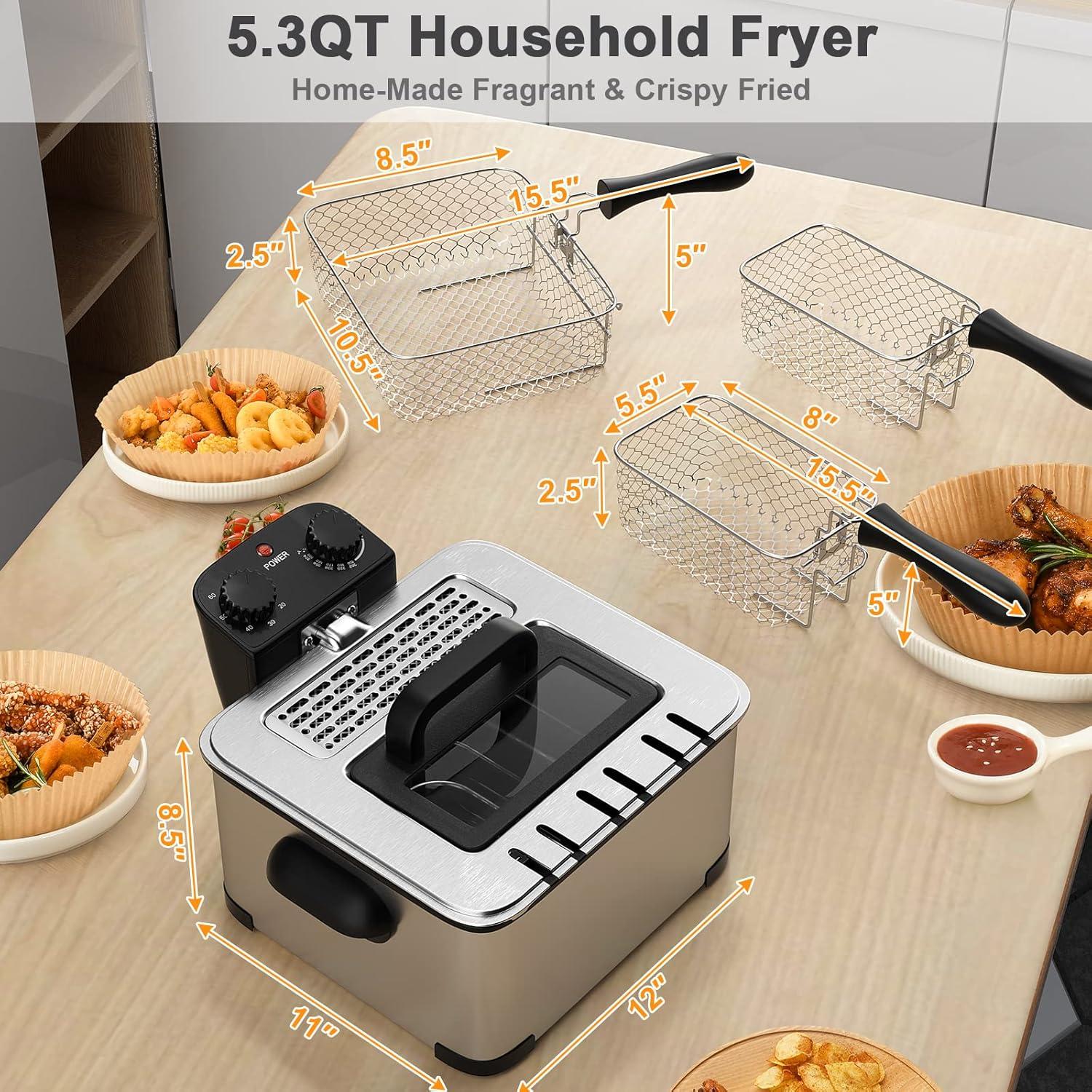 Costway Electric Deep Fryer 5.3 QT/21-Cup Stainless Steel 1700W with Triple Basket