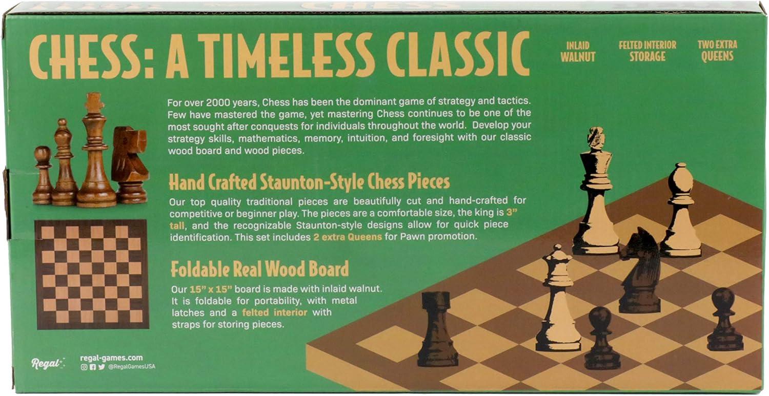 Regal Games Deluxe Chess Set with Extra Queens, Durable Construction, Ideal for Travels