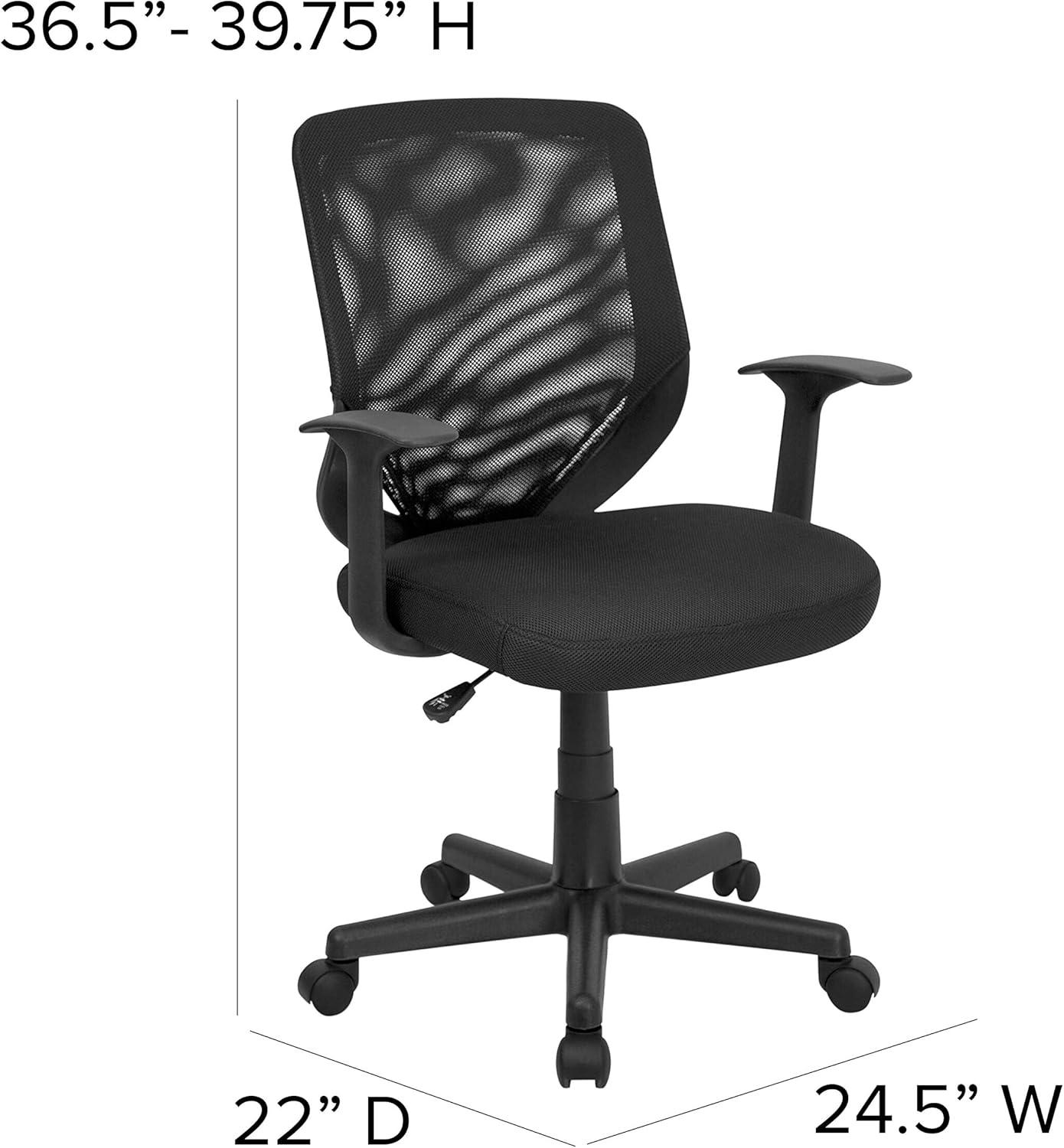 Ergonomic Mesh Mid-Back Swivel Task and Office Chair with T-Arms, Black