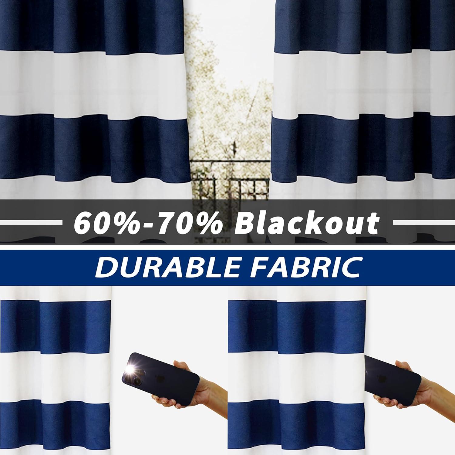 Driftaway Mia Stripe Room Darkening Grommet Unlined Window Curtains, Set Of Two Panels, Each 52"X63" (Navy)