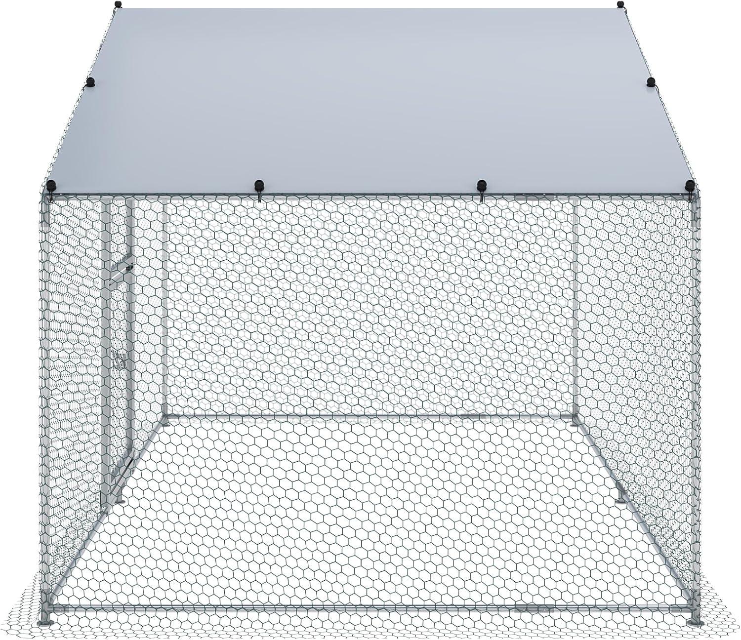 VEVOR Large Metal Chicken Coop with Run Walkin Chicken Coop for Yard with Waterproof Cover 6.6 x 9.8 x 6.6 ft - Peaked Roof