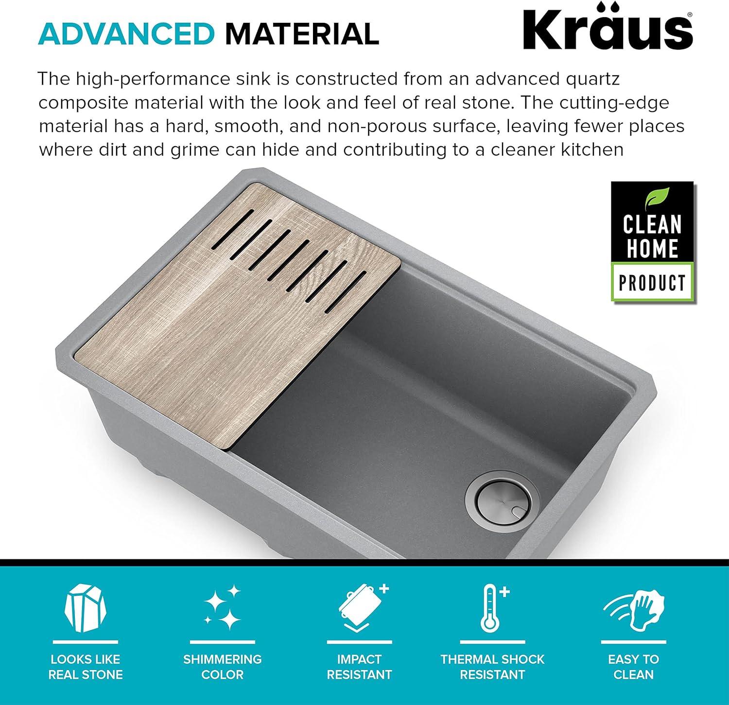 29 in. KRAUS Bellucci Workstation Undermount Granite Composite Single Bowl Kitchen Sink with Accessories