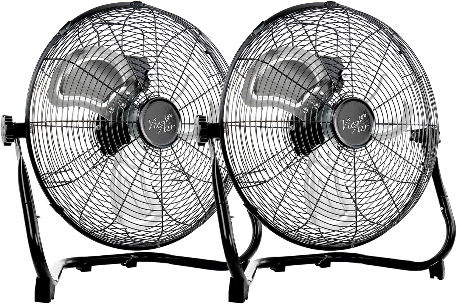 Vie Air 20 Inch Twin Pack Industrial Tilting High Velocity 3 Speed Metal Floor Fan