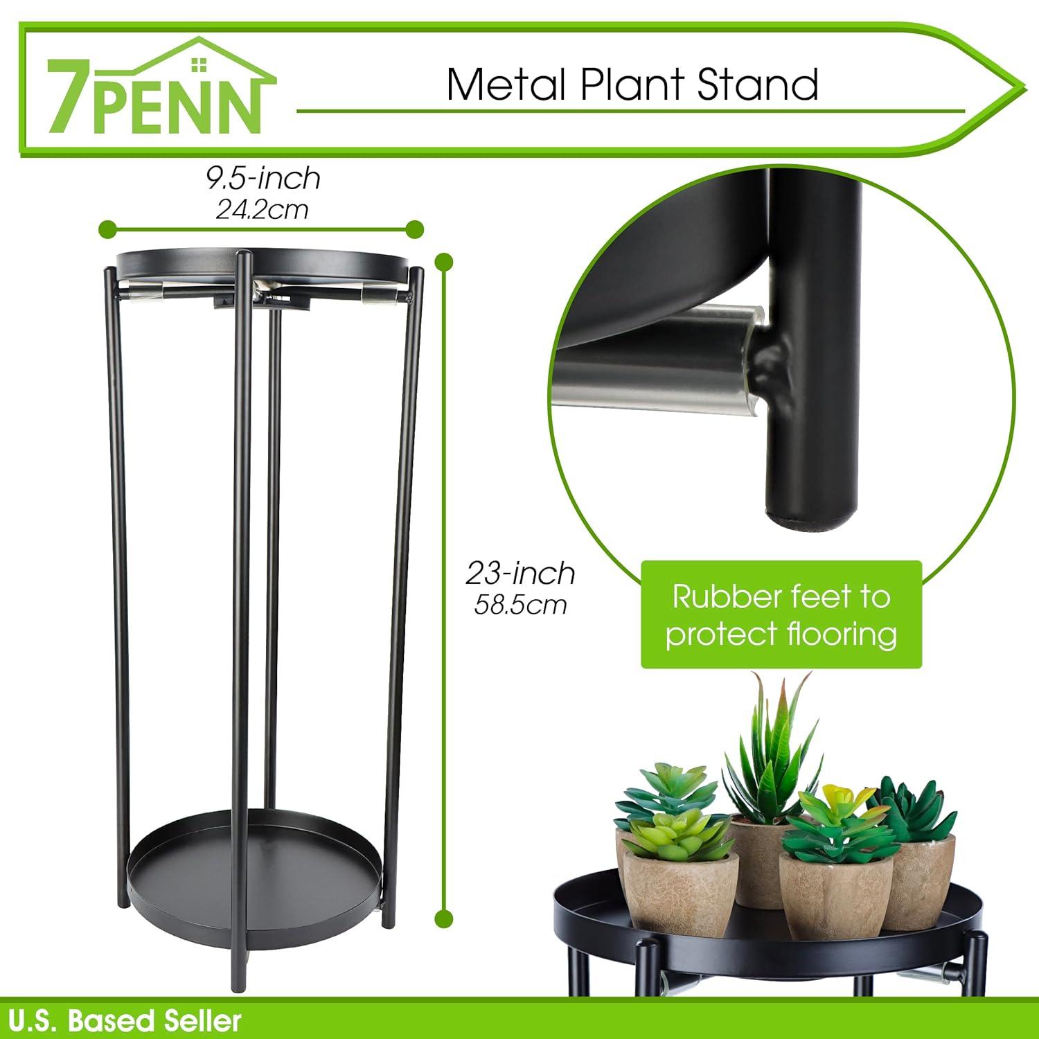 7Penn Tall Pedestal Plant Stand Table - 2 Tier Indoor Black Plant Riser Shelf