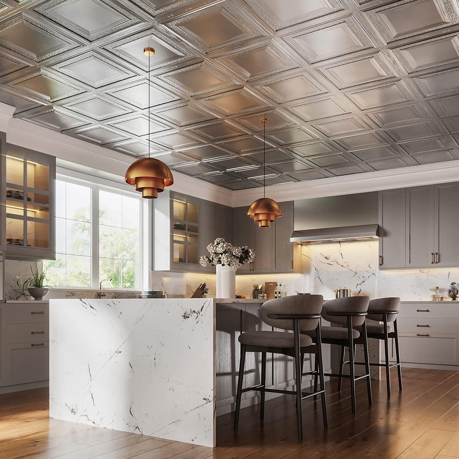 Bright White Satin Metal Ceiling Tiles 24" x 24" 5-Pack