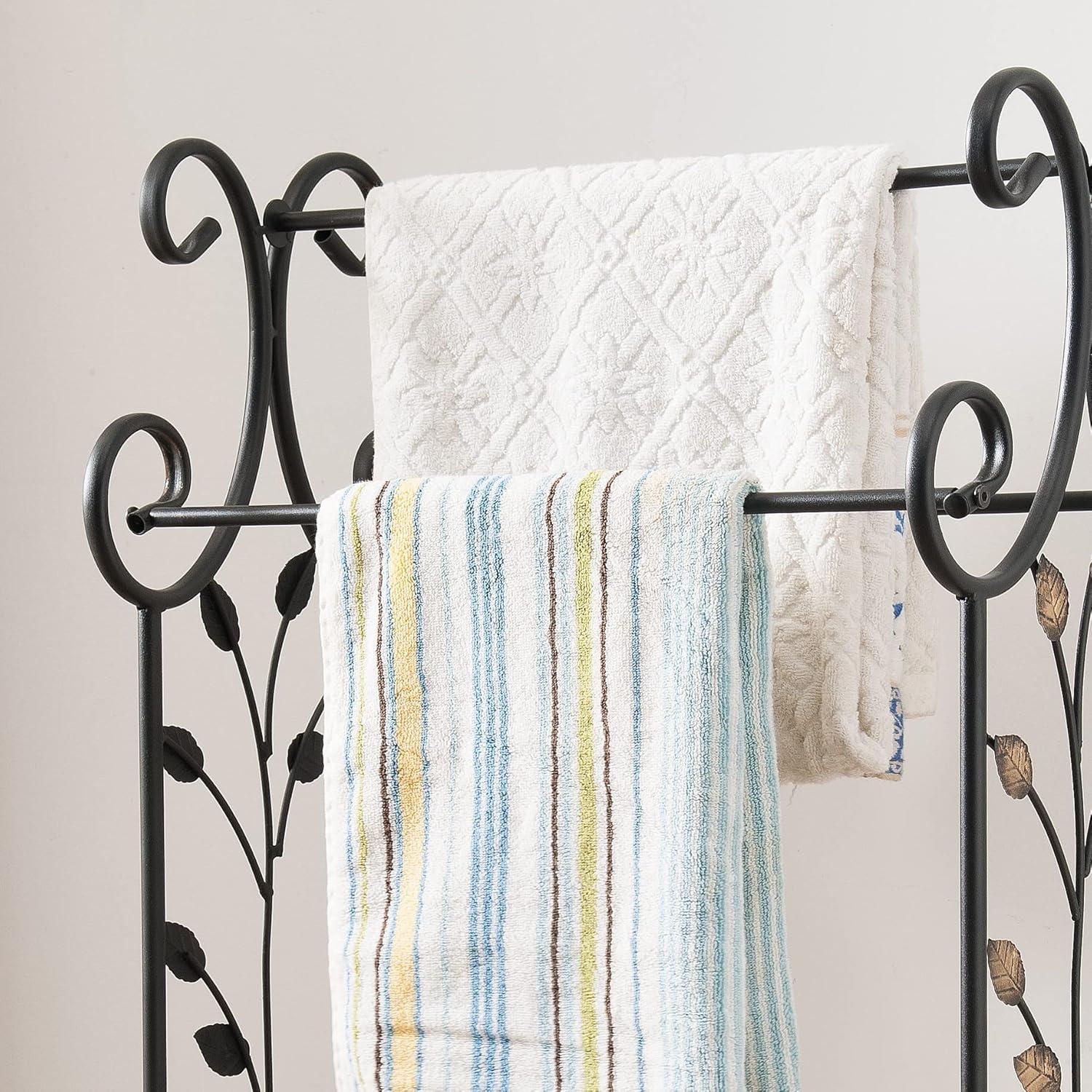 Canterbury Freestanding 3 Tier Bathroom Towel Rack Organizer, Black & Gold Metal