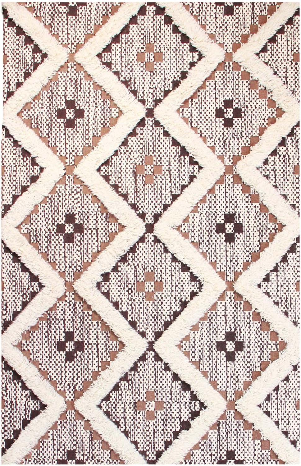 Evren Tan-Chocolate Hand-Tufted Wool Blend Geometric Area Rug, 3' x 5'