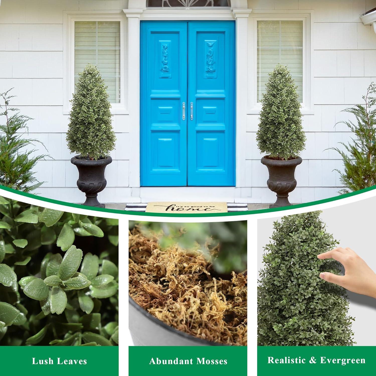 3ft Artificial Topiary Trees Set of 2, Faux Boxwood Tree for Outdoor Decor, Topiaries Plants Artificial Outdoors for Front Door Patio Garden C38