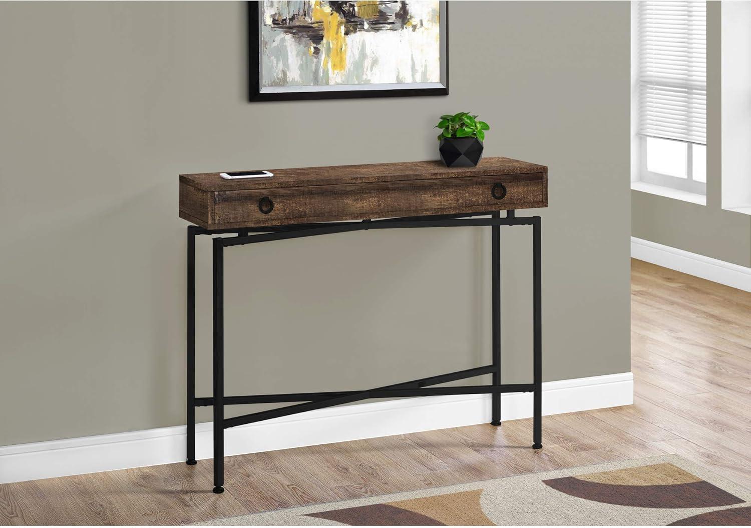Monarch Specialties Accent Table Console Entryway Narrow Sofa Storage Drawer Living Room Bedroom Brown Laminate Black Metal Contemporary Modern