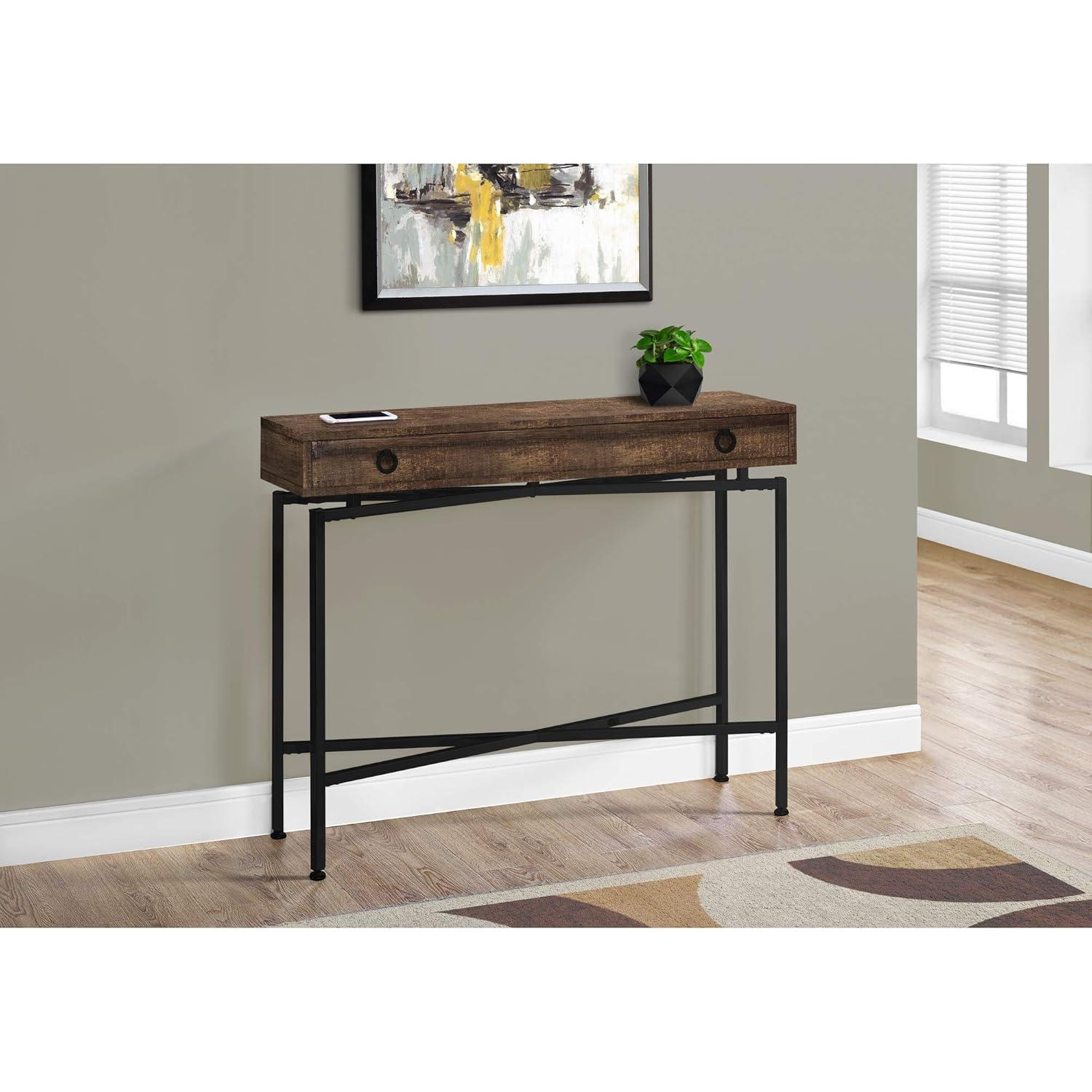 Monarch Specialties Accent Table Console Entryway Narrow Sofa Storage Drawer Living Room Bedroom Brown Laminate Black Metal Contemporary Modern