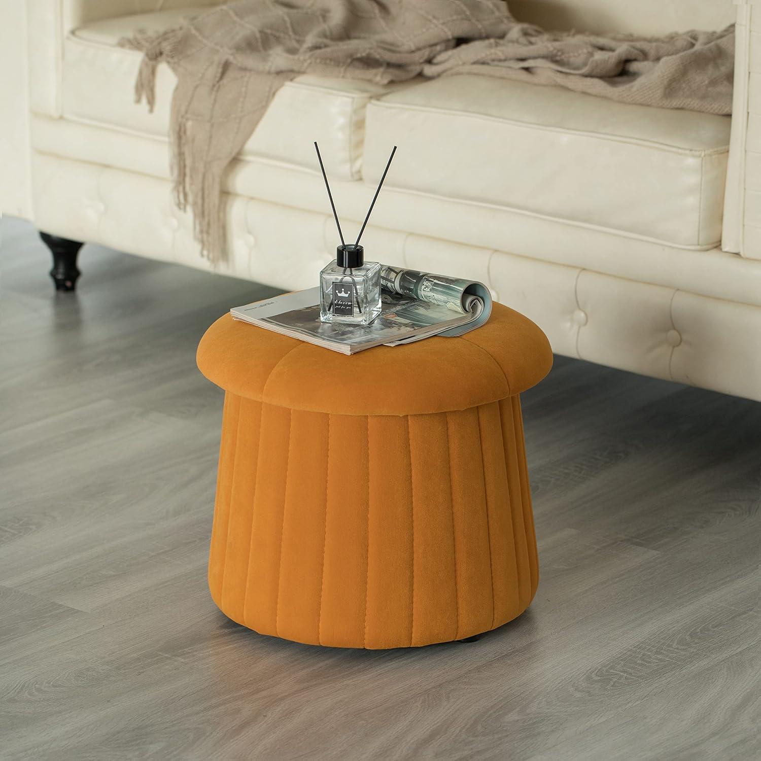 Green Velvet Tufted Round Storage Ottoman