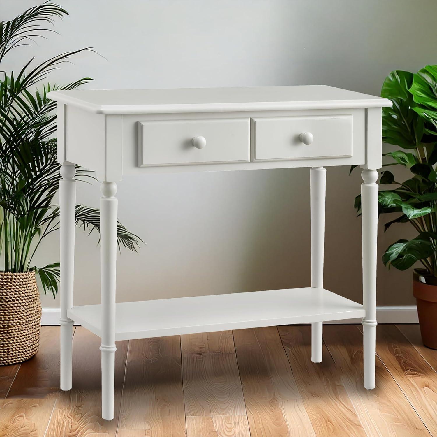 Leick Home Coastal Notions Solid Wood Console Table with Shelf, White