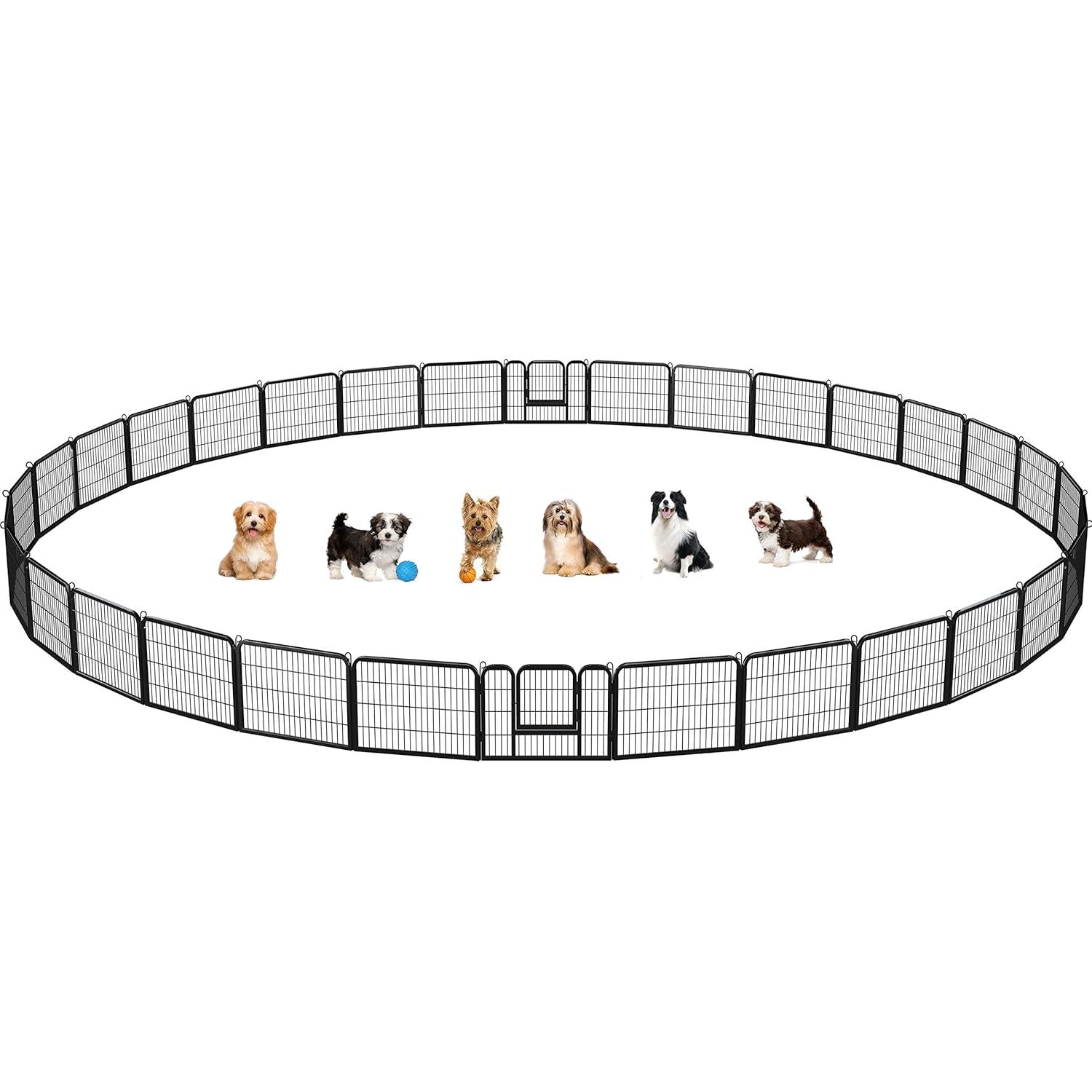 Yaheetech Dog Playpen Outdoor, 24 inch 32 Panels Dog Pen Indoor Heavy Duty Puppy Exercise Pen Metal Pet Fence for RV Camping/Yard/Garden