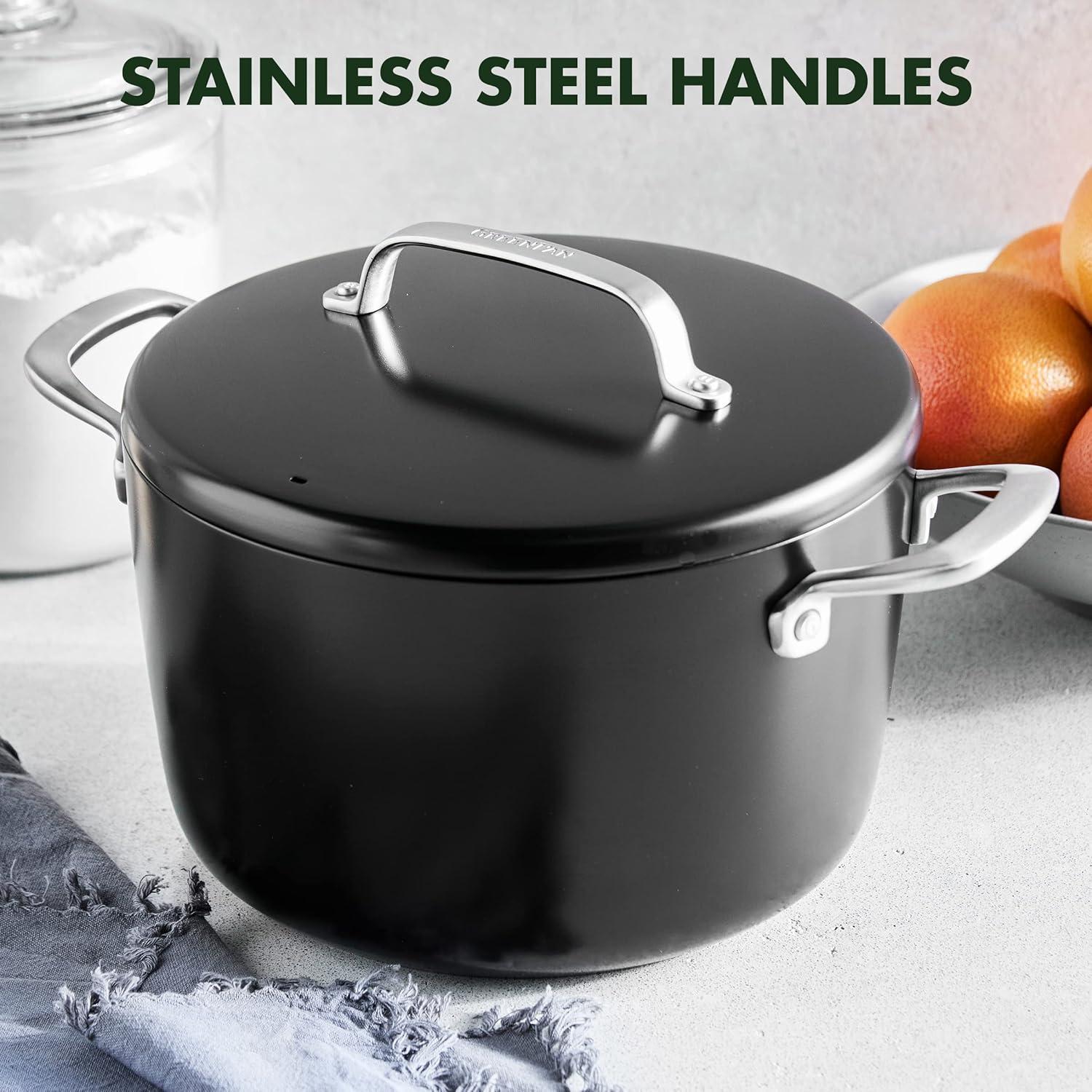 8QT Black Ceramic Nonstick Stock Pot with Stainless Steel Lid