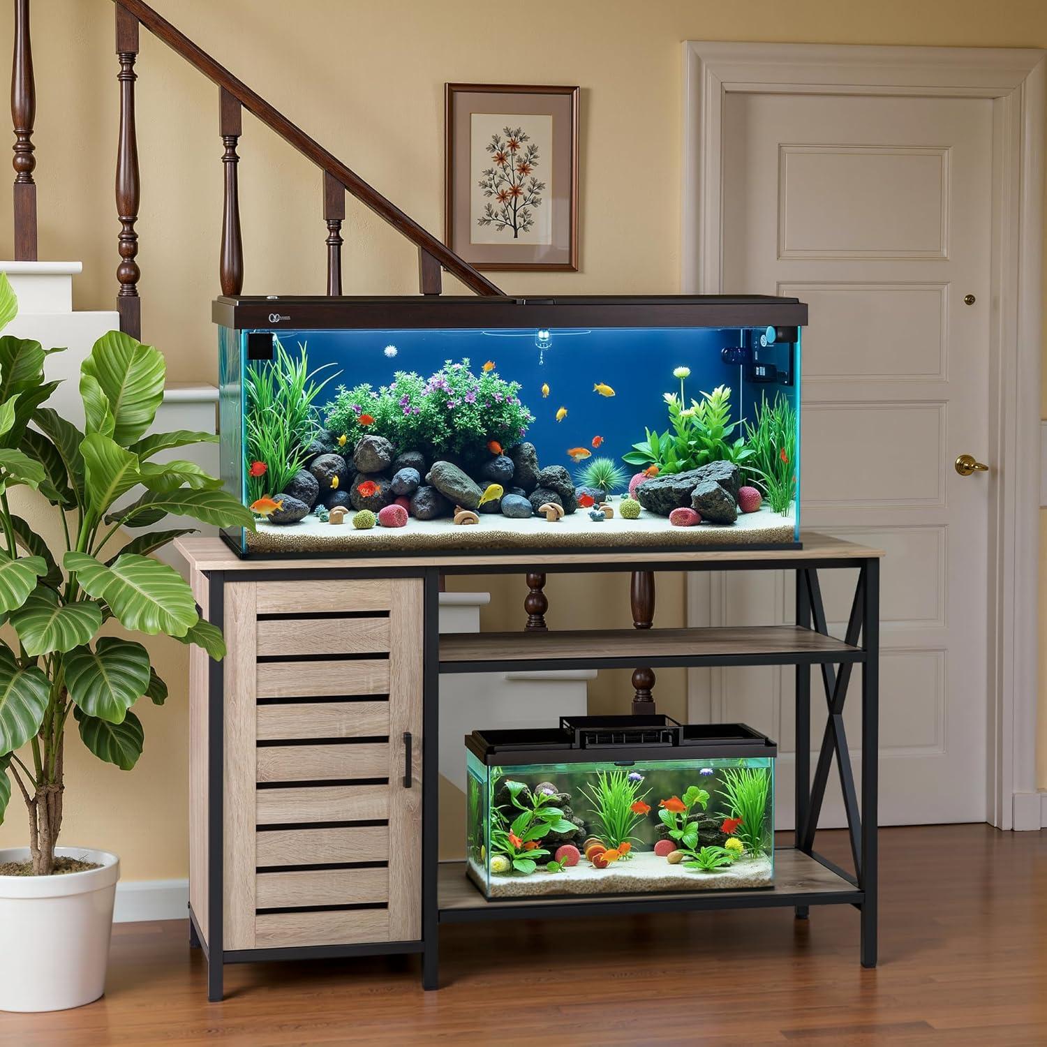 Tucker Murphy Pet™ Fish Tank Stand - 55-75 Gallon Wooden Aquarium Stand With Storage Cabinet For Fish Tank Accessories - 770 LBS Capacity, 51"X19.6"X35"H