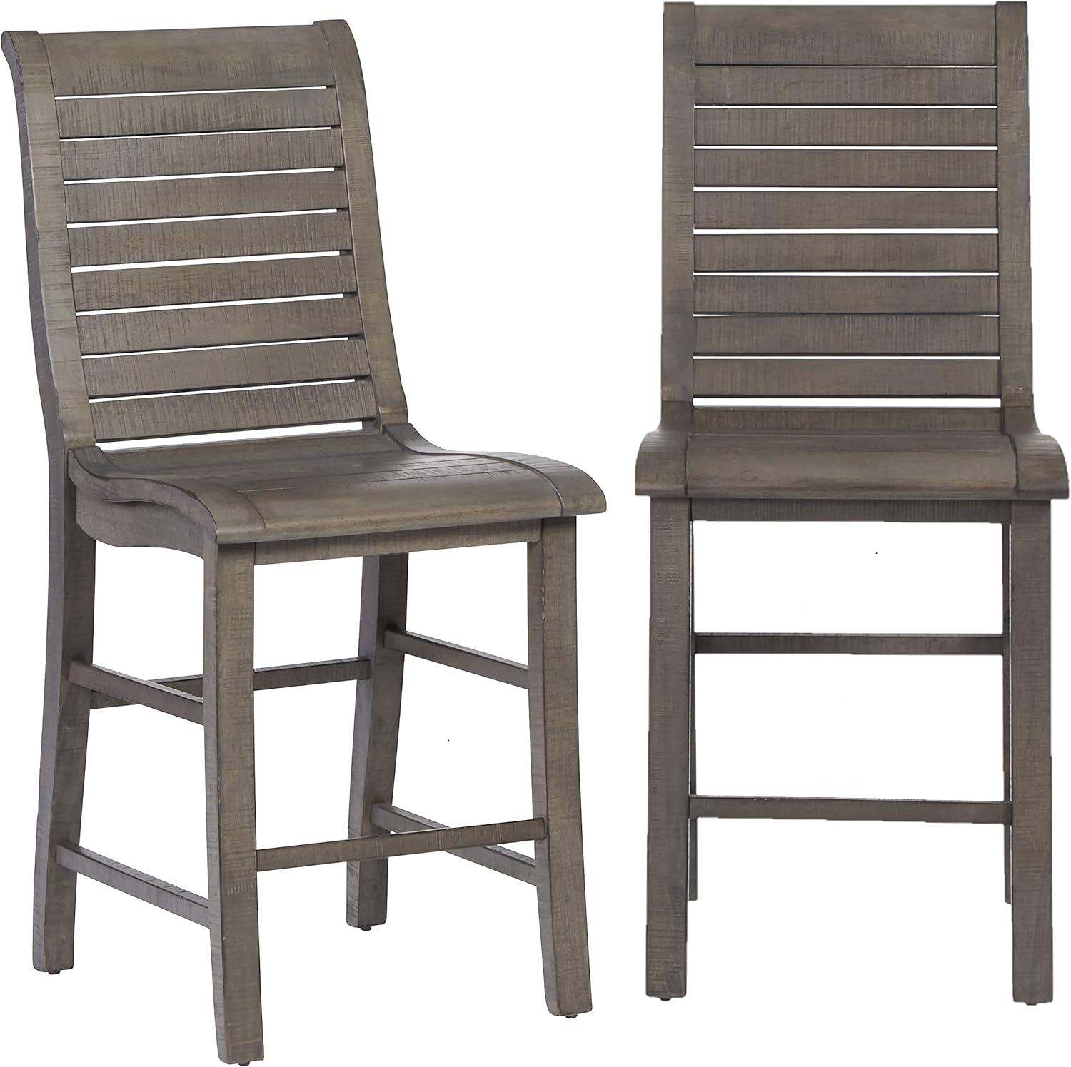 Rustic Distressed Dark Gray Wood Counter Stools - Set of 2