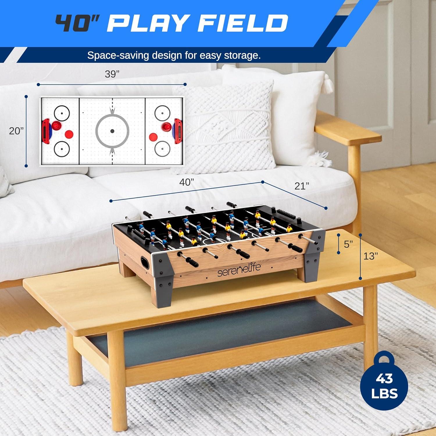 SereneLife 38” Table Top Air Hockey and 40” Foosball Set, 2-in-1 Swivel Game Table