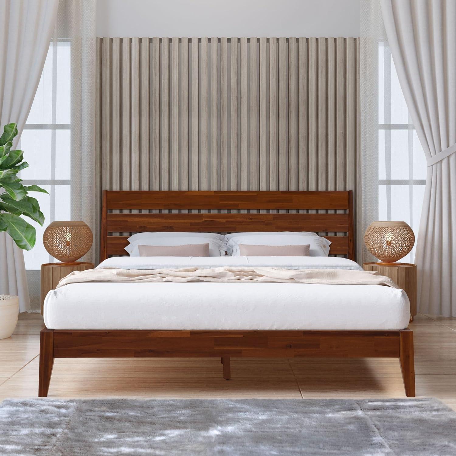 Acacia Premium Emery Solid Wood Platform Bed Frame with Headboard Included, No Box Spring Needed, Weight Capacity 800lb.