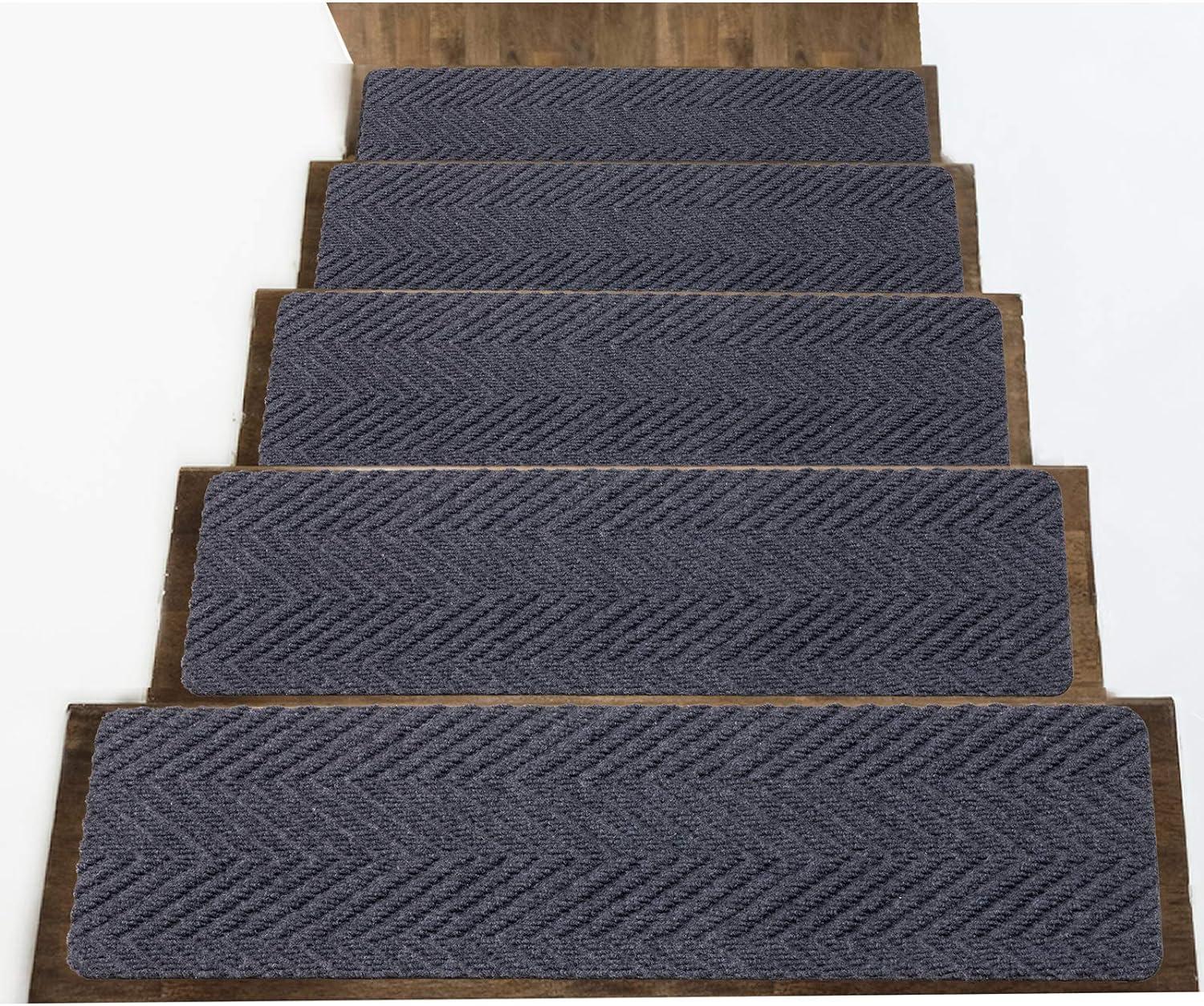 Grey Braided Non-Slip Rubber Stair Tread Mats Set of 14