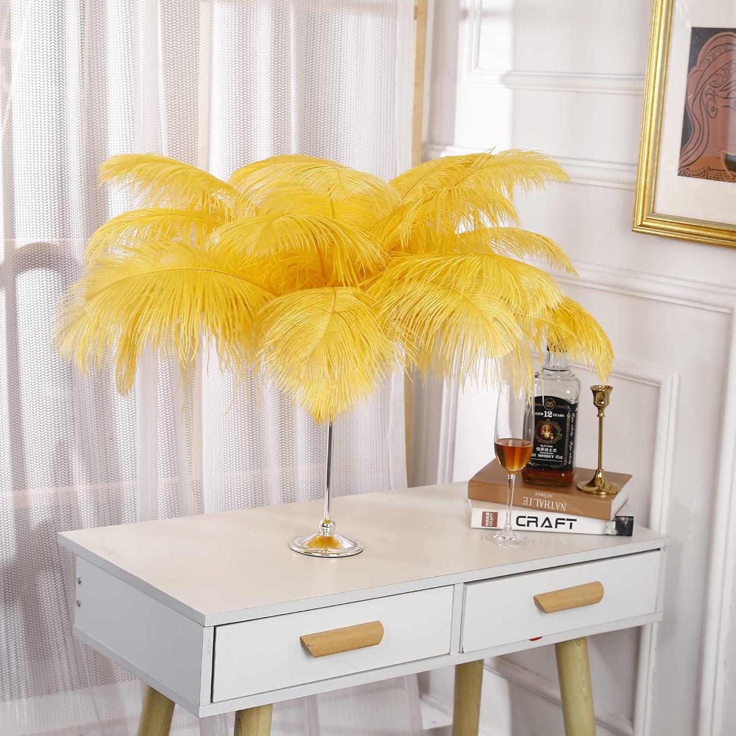 Larryhot Yellow Big Ostrich Feathers - 10pcs 16-18 inch for Vase,Wedding Centerpieces and Carnival Party(Yellow)