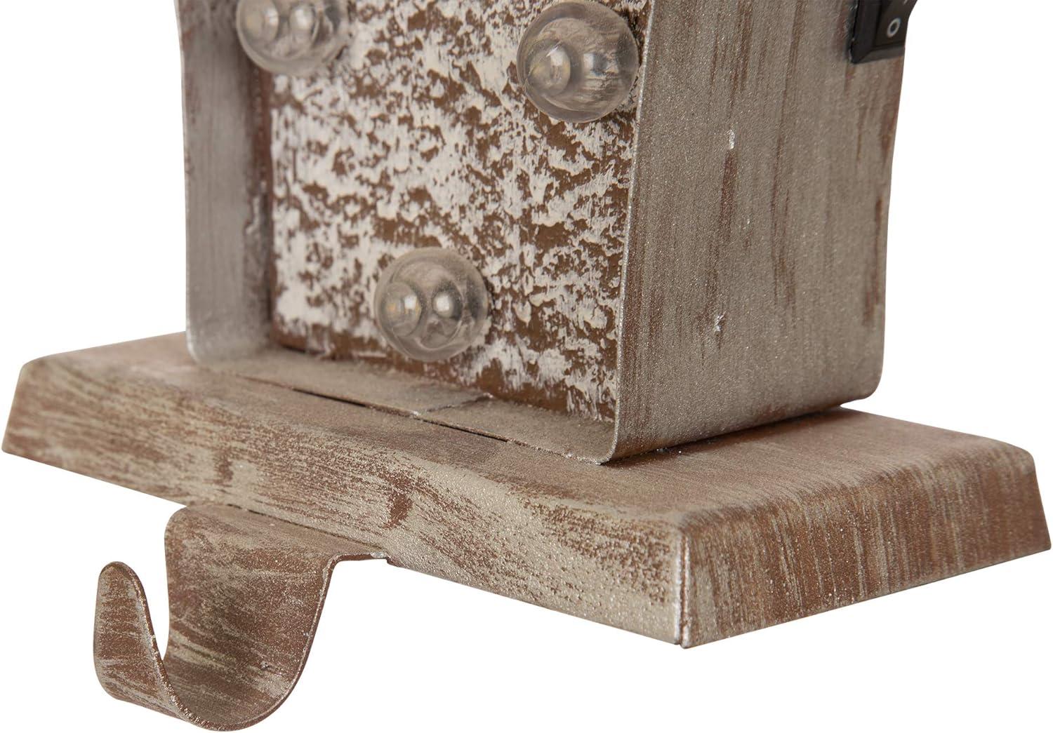 Glitzhome 6.75" H LED Light Gingerbread House Christmas Stocking Holder,Metal Xmas Hanging Hooks Stocking Hanger Battery Operated Stocking Holders for Fireplace Mantle Seasonal Decor