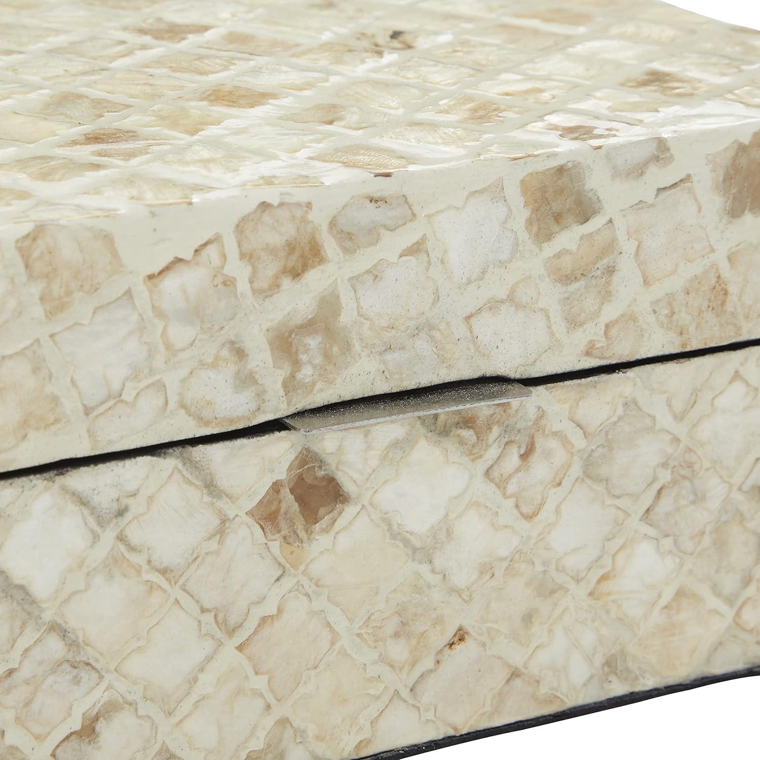 Set of 2 Shell Inlaid Wooden Boxes Natural - Olivia & May: Coastal Style Storage with Felt Stoppers