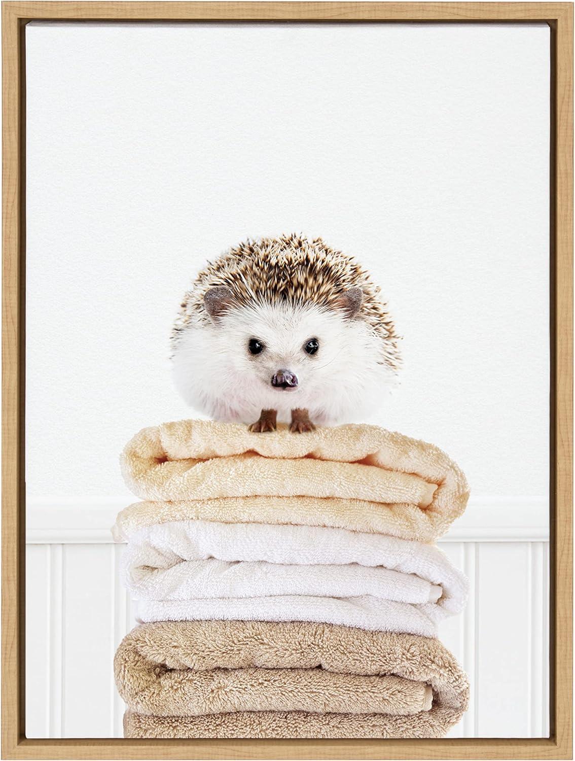 Natural Framed Hedgehog Canvas Print for Kids Room, 18x24