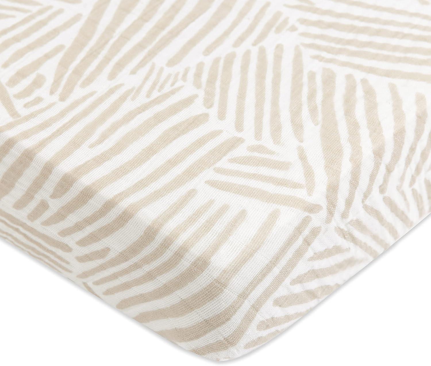 Oat Stripe Mini Crib Sheet In Muslin Cotton