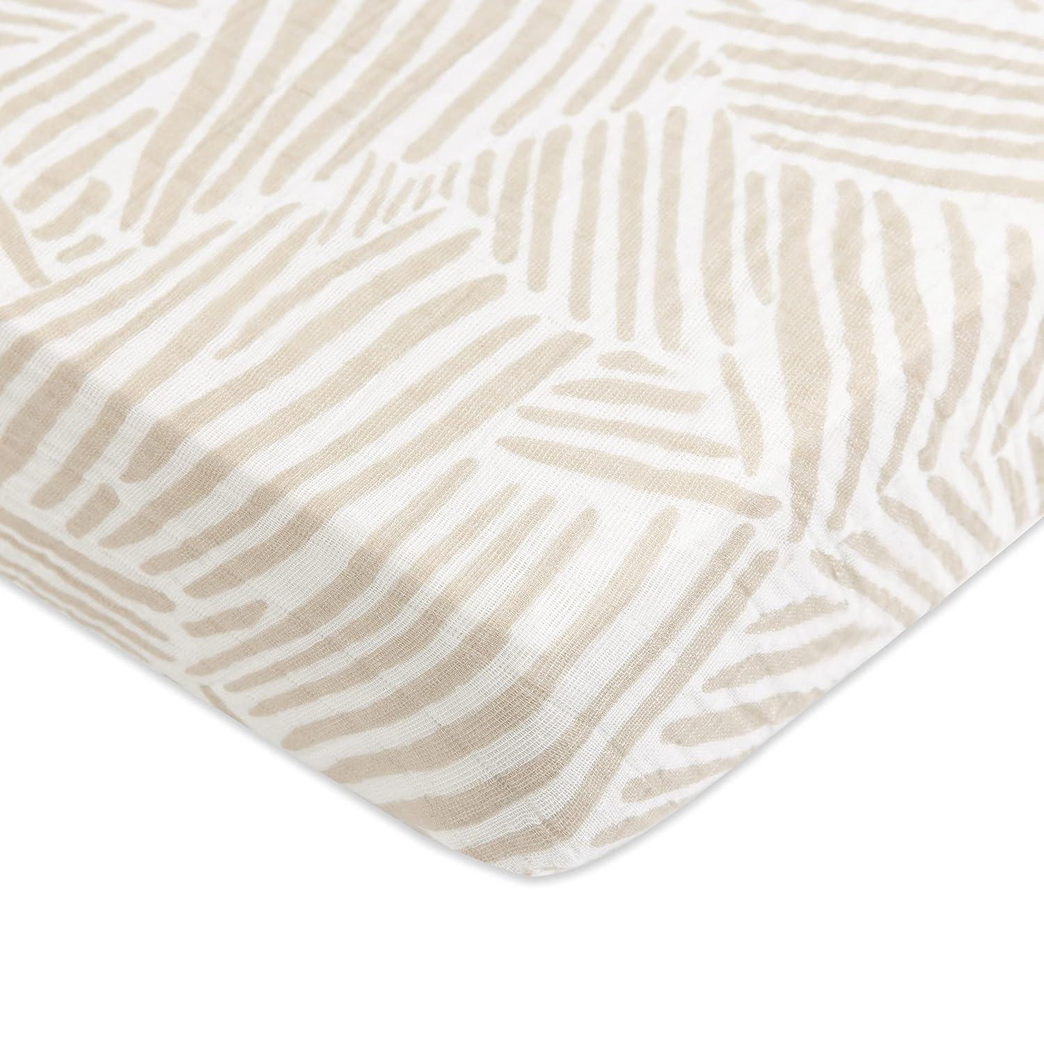 Oat Stripe Mini Crib Sheet In Muslin Cotton