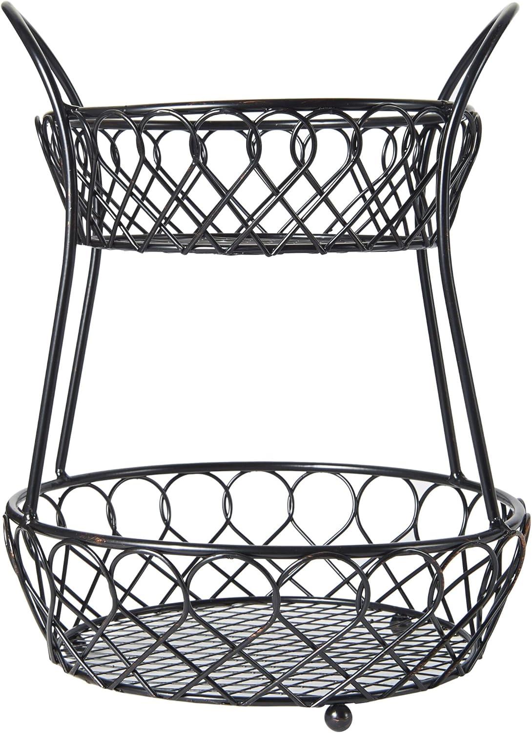 Gourmet Basics by Mikasa Gourmet Basic By Mikasa Black Antique-finished Metal Loop And Lattice 2-tier Basket