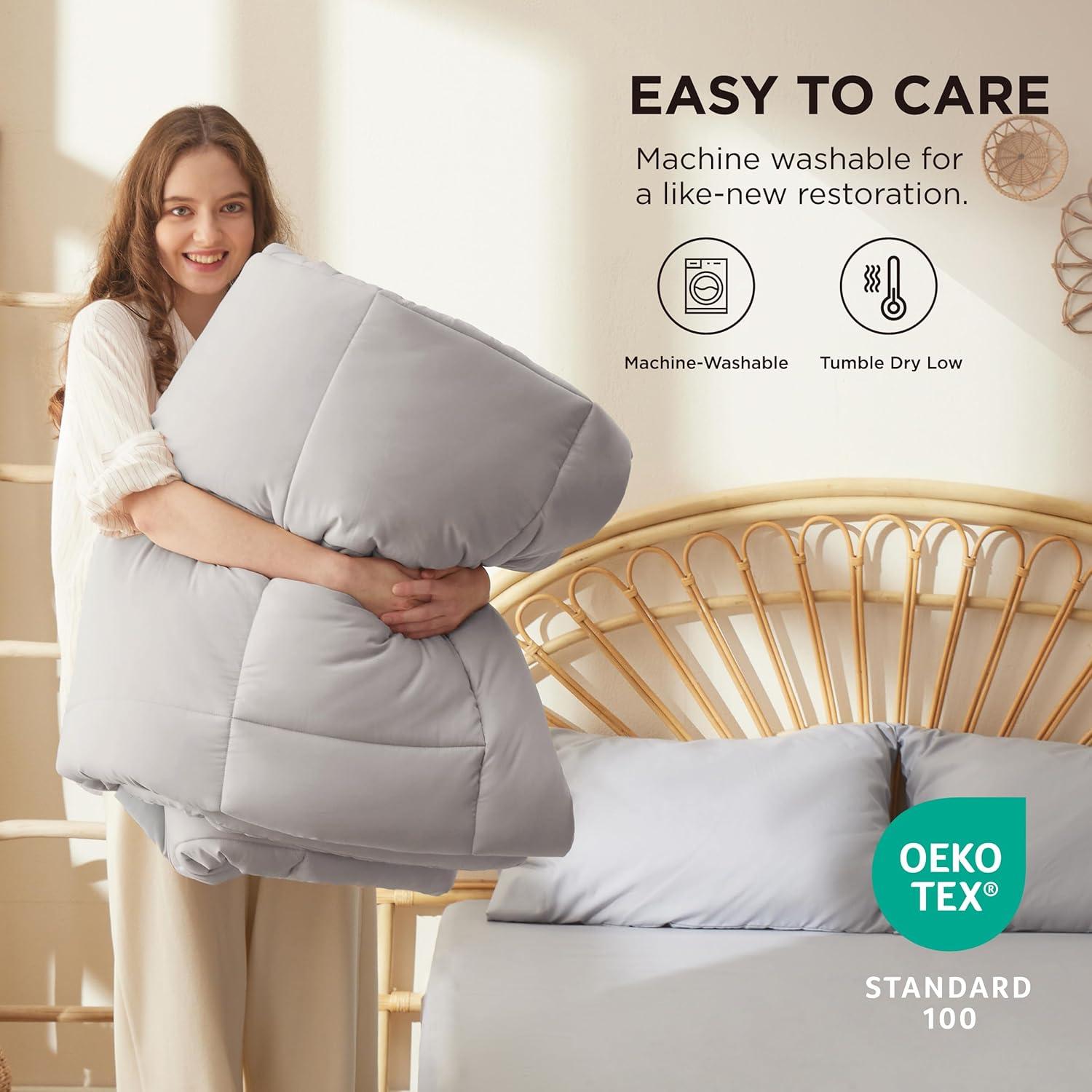 Bedsure Comforter Duvet Insert - Quilted Comforters Queen Size, All Season Duvet, GentleSoft Down Alternative Bedding, with 8 Tabs, Gifts for Women/Men, Light Grey, Queen 88 x 88 Inches