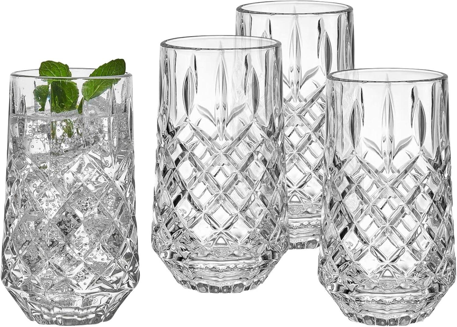 Mikasa Wesley Clear Highball Glass Set with Crisscross Pattern