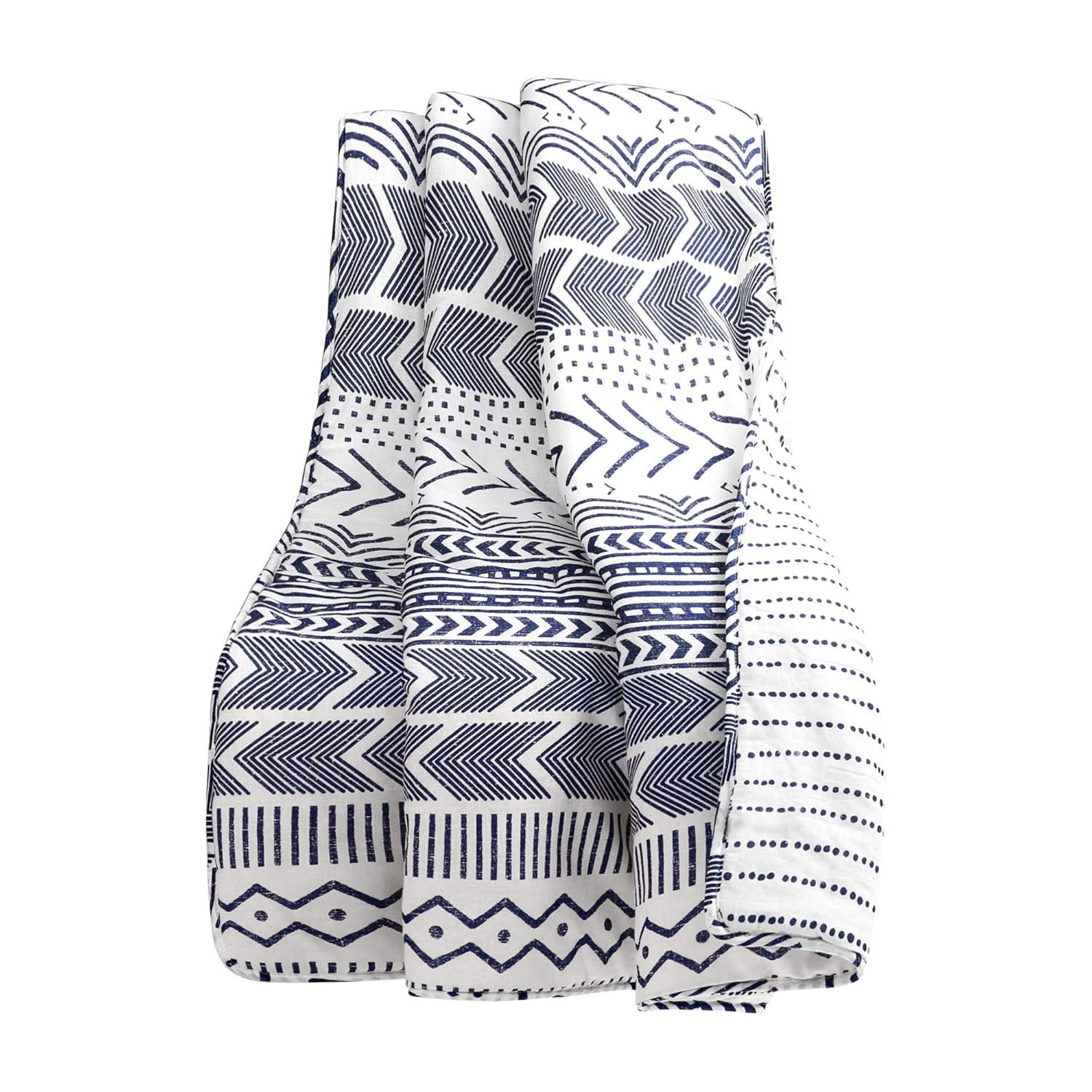 Lush Decor Hygge Geo Cotton Reversible Throw, 60x50, Navy/White, Single