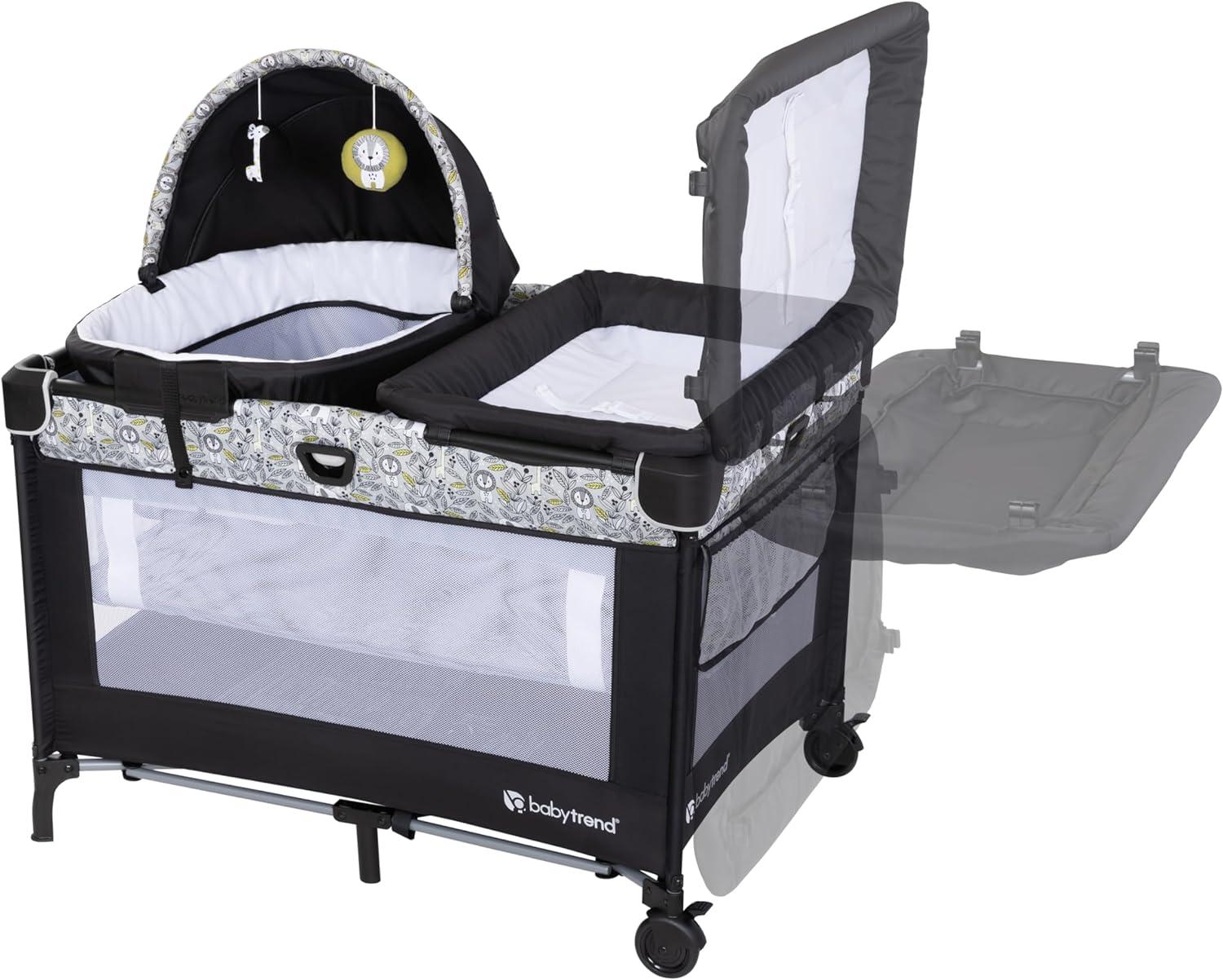 Baby Trend Nursery Den Playard with Snooze Pod and Flip Over Changer - Hidden Jungle Trio