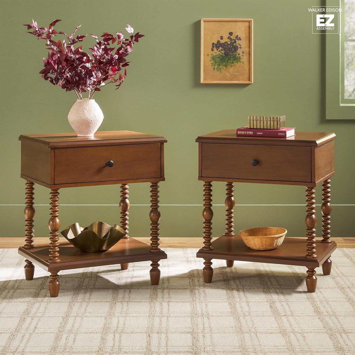 Vivienne Easy Assembly Solid Wood Spindle 1-Drawer Nightstand (Set of 2)