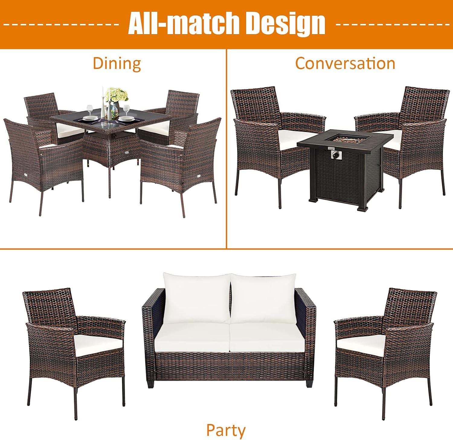 Tangkula Outdoor 2 PCS Rattan Dining Chair Patio Cushioned Arm Chair w/Zipper Brown