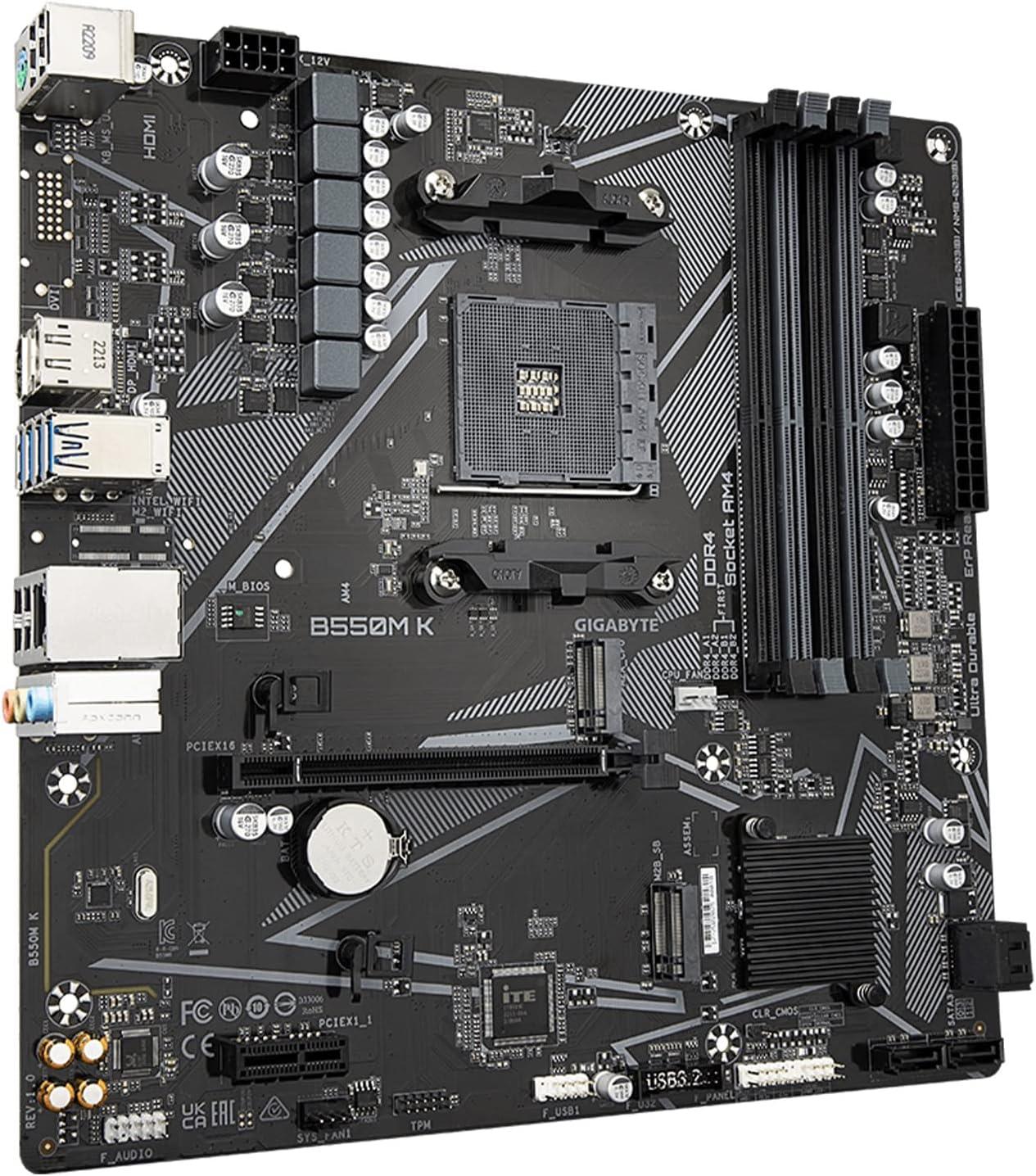 GIGABYTE B550M K AM4 AMD B550 Micro-ATX Motherboard with Dual M.2, SATA 6Gb/s, USB 3.2 Gen 1, Realtek GbE LAN, PCIe 4.0