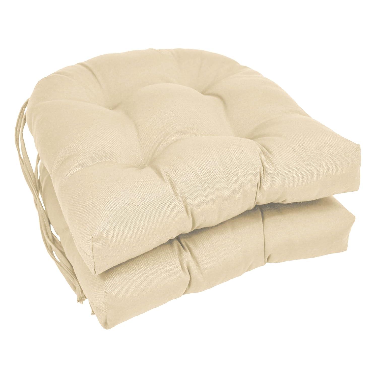 Natural Beige Twill Rounded Back Chair Cushions, Set of 2
