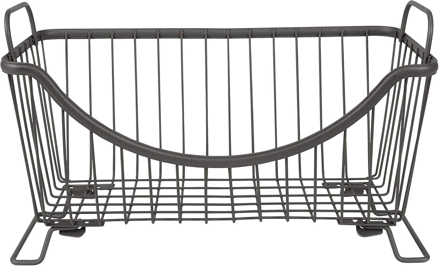 Ashley Small Industrial Gray Stackable Wire Basket with Handles