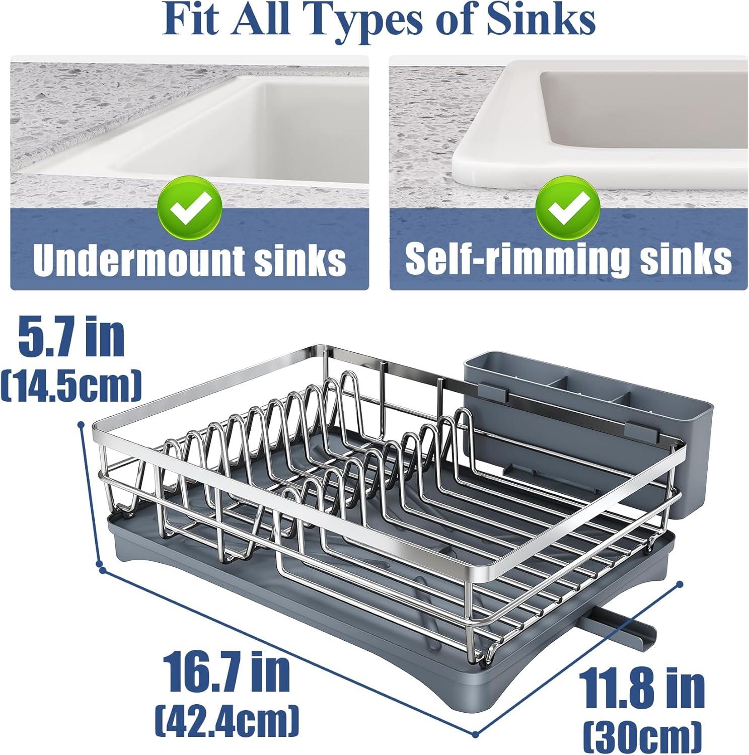 BEACHWATER POOL & SPA, LLC Dish Drying Rack For Kitchen Counter - Large Dish Rack With Drainboard, Rustproof Dish Drainer With Utensil Holder For Sink