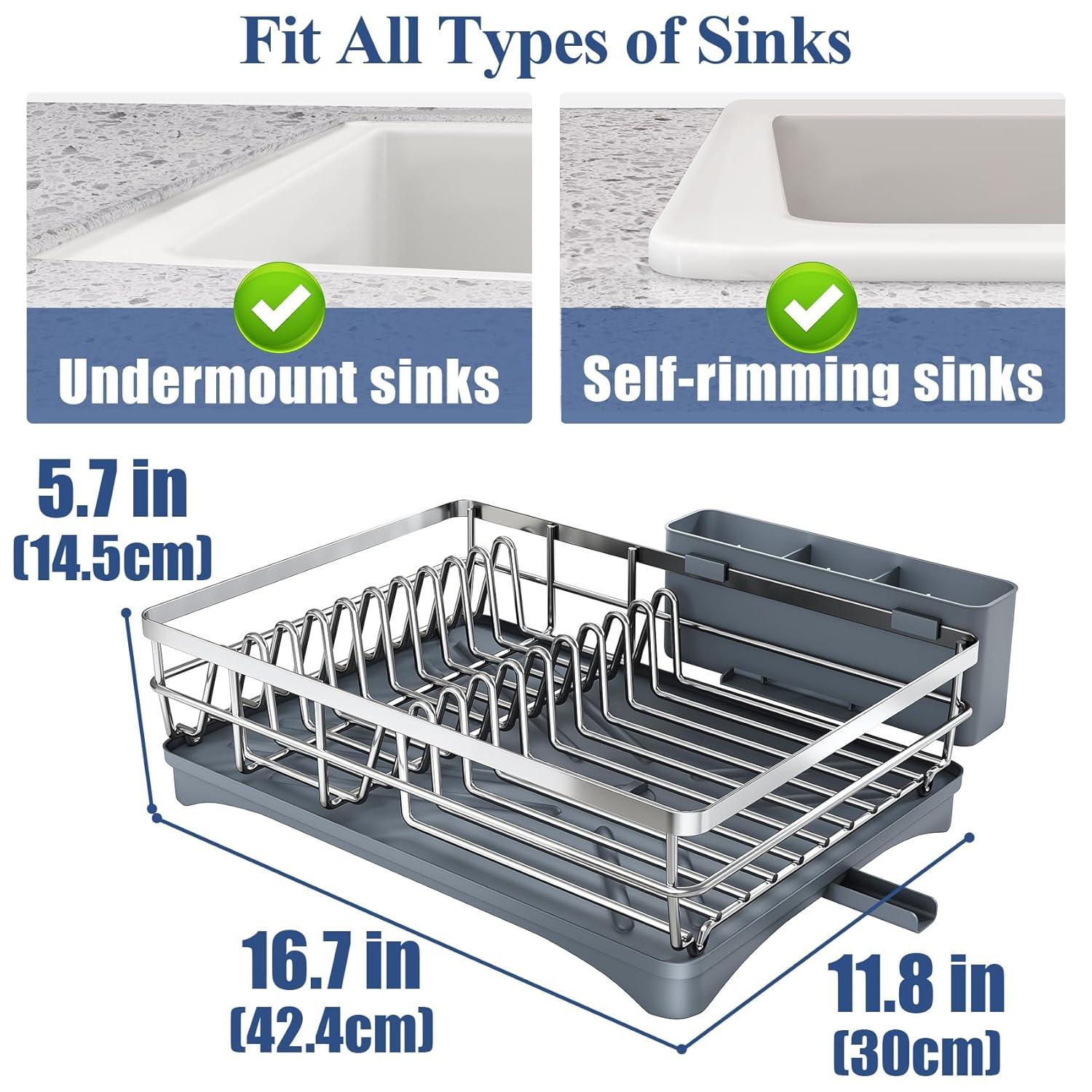 BEACHWATER POOL & SPA, LLC Dish Drying Rack For Kitchen Counter - Large Dish Rack With Drainboard, Rustproof Dish Drainer With Utensil Holder For Sink