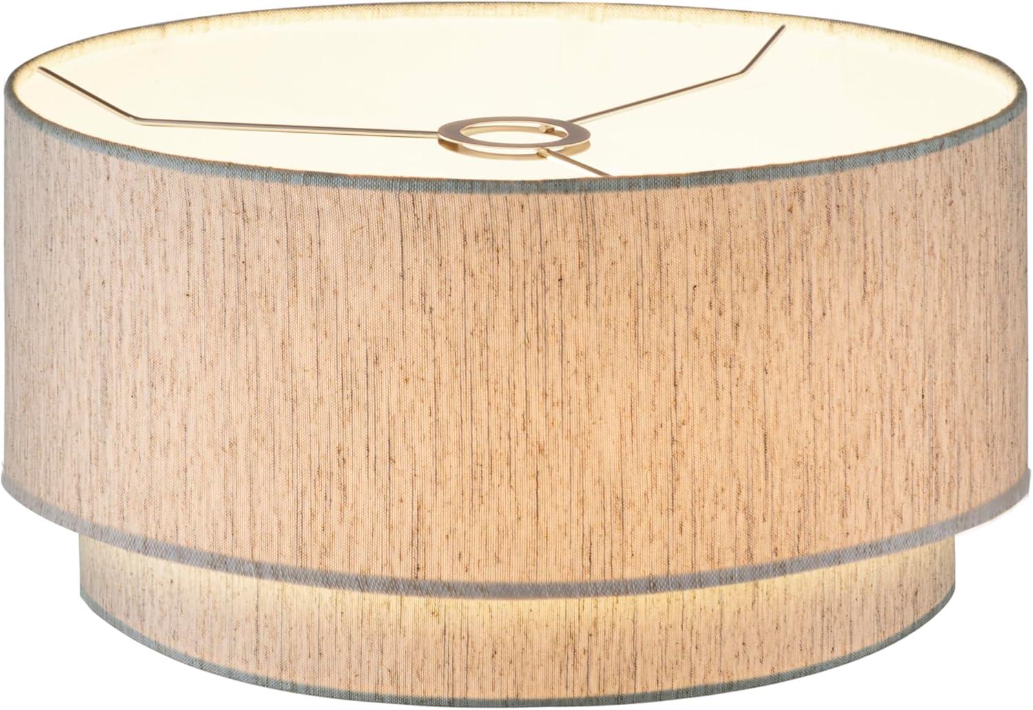 Tan Linen Double Drum Lamp Shade with Metal Frame