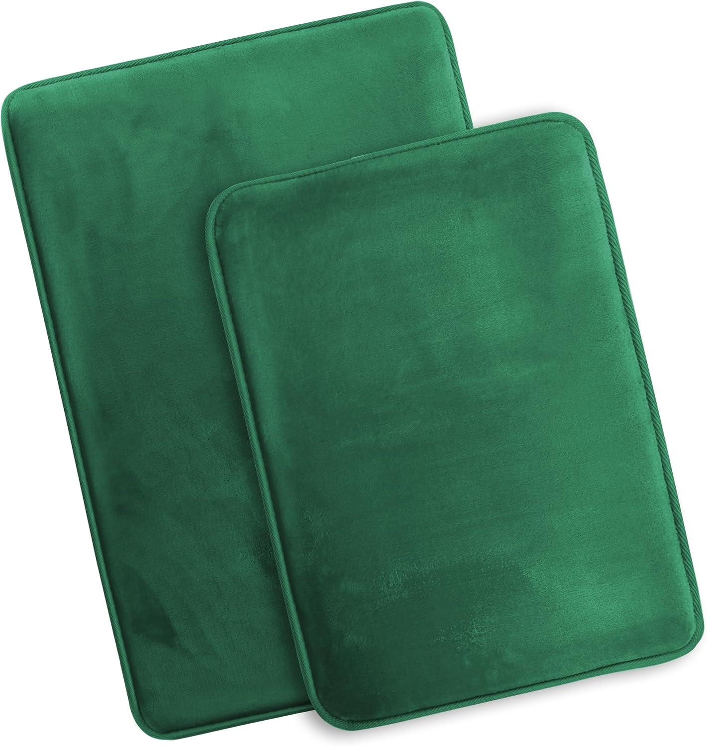 Clara Clark Bathroom Rugs, Ultra Soft Plush Bath Mat for Bathroom, Non-Slip, Velvet Memory Foam Set of 2 Bath Rugs, 17 x 24, Solid Hunter Green