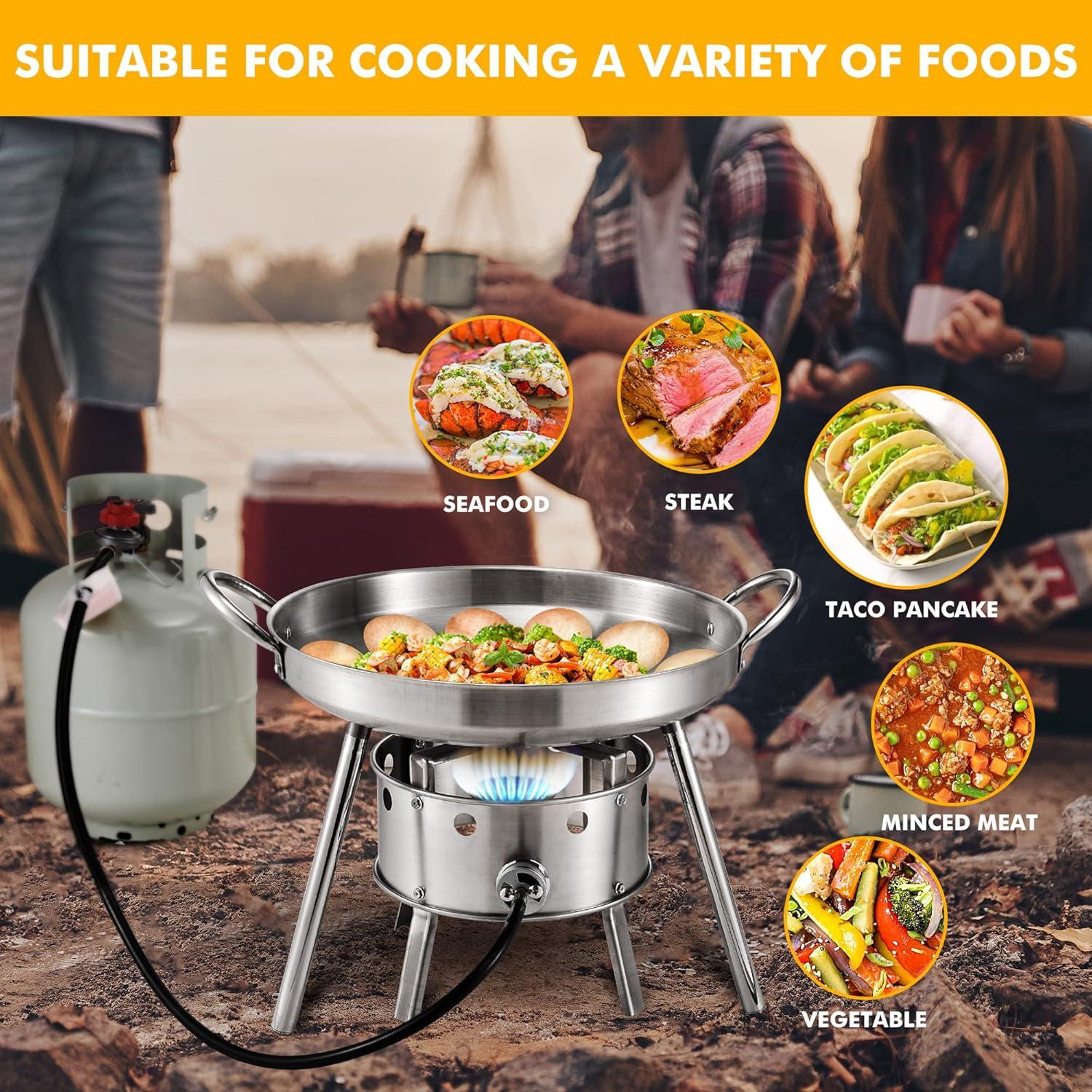 ARC 20" Mexican Tortilla Comal & 37,000 BTU Propane Burner Set, Stainless Steel Comal Cazo Griddle Fryer , Portable Outdoor Mexican Deep Frying Pan, Mexican Comal Cooking Set for Outdoor Cooking