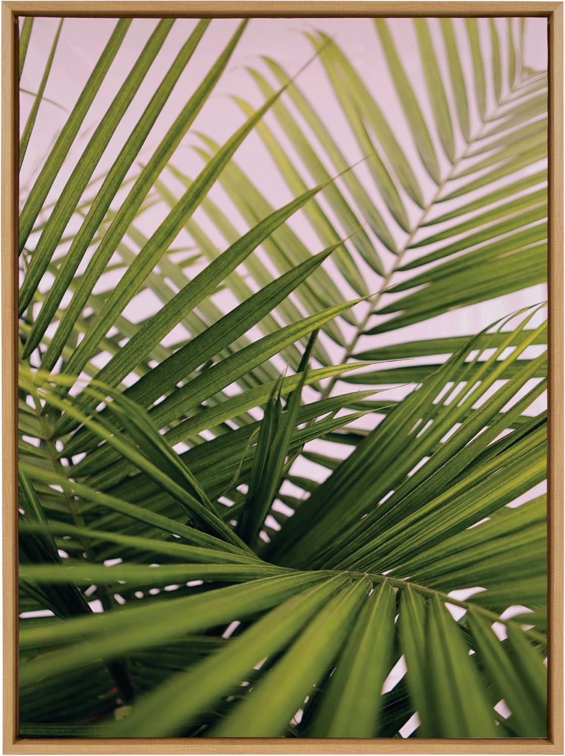 Kate & Laurel All Things Decor Sylvie Her Majesty 2 Framed Canvas Wall Art by Alicia Bock Natural Beach Palm Frond Tree Wall Art