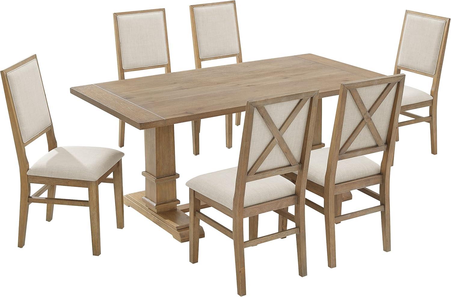 7pc Joanna Dining Set with 6 Upholstered Back Chairs Rustic Brown - Crosley