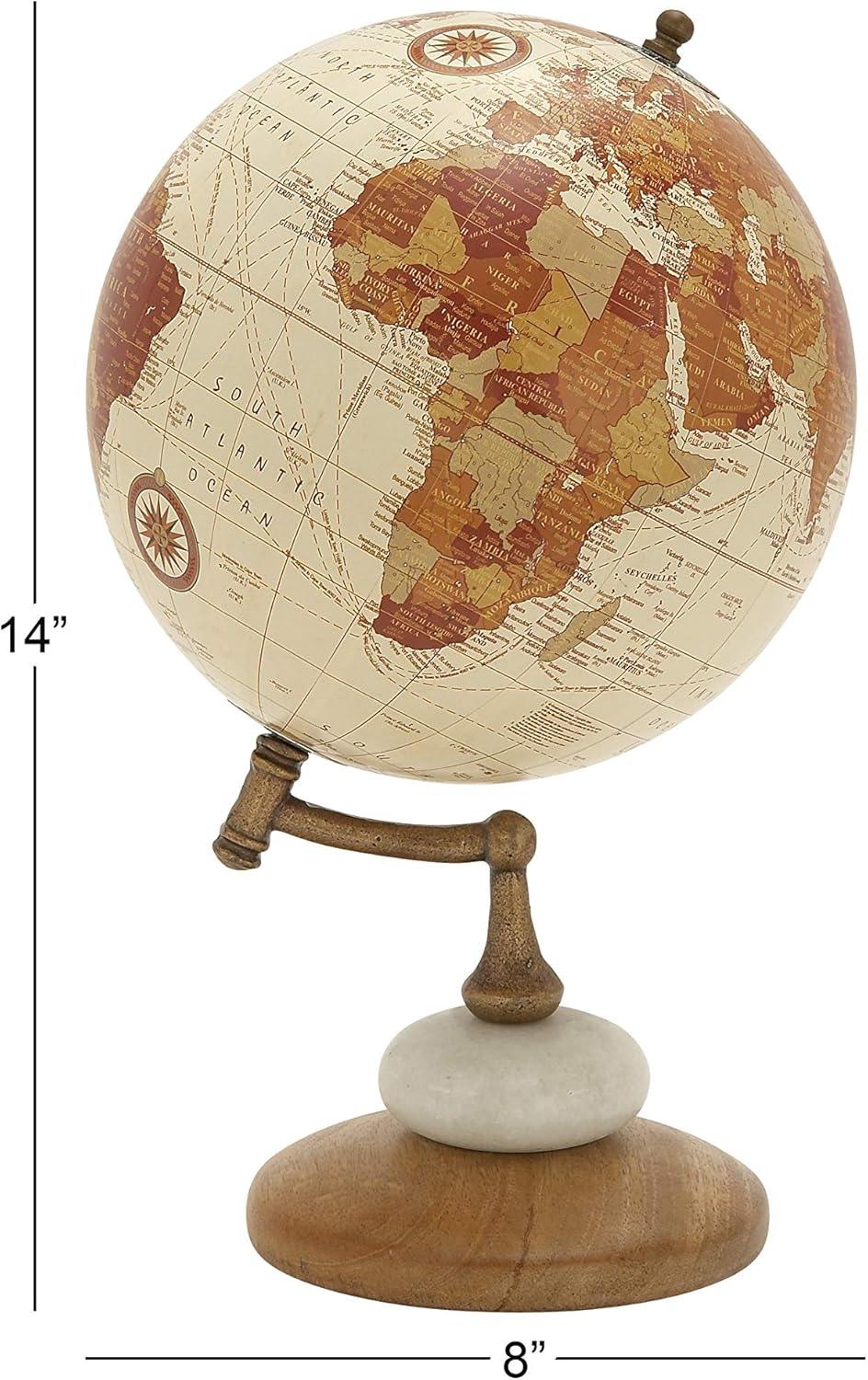 Cream and Gold Mango Wood Globe with Marble Base