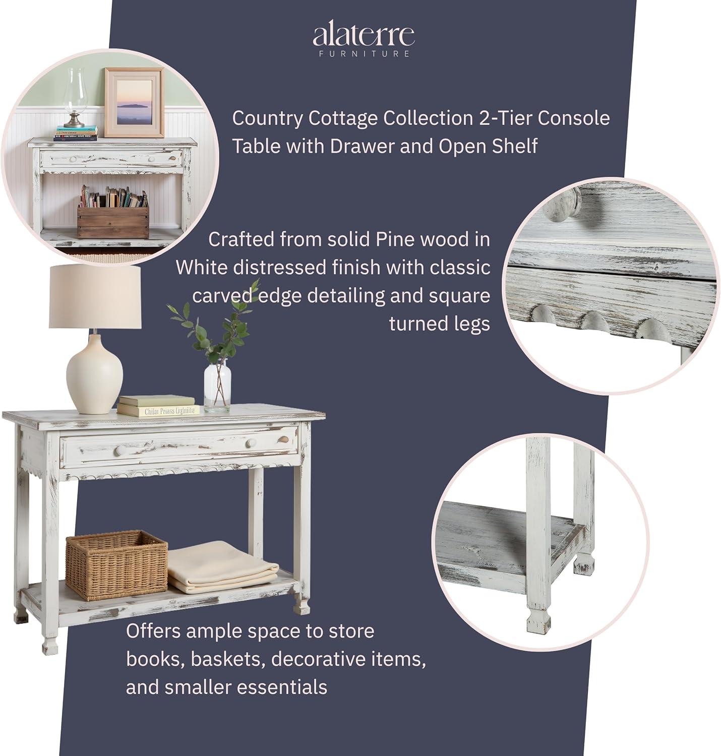 Console Table Hardwood White - Alaterre Furniture: Elegant Entryway Furniture with Storage Shelf, Spot Clean